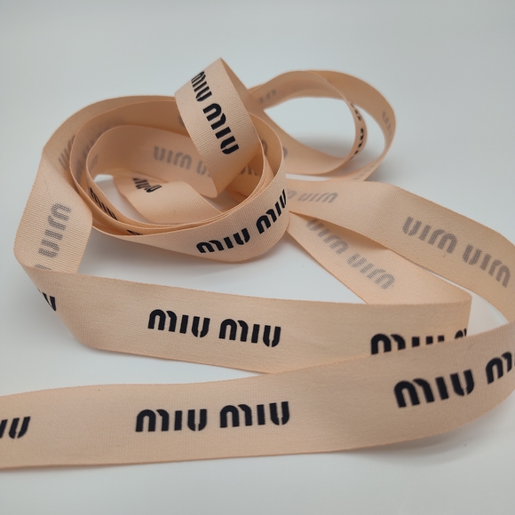 Authentic MIU MIU 2 (Two) Yds Continuous Logo Ribbon 4/5" Nude Blush Wide - Picture 2 of 4